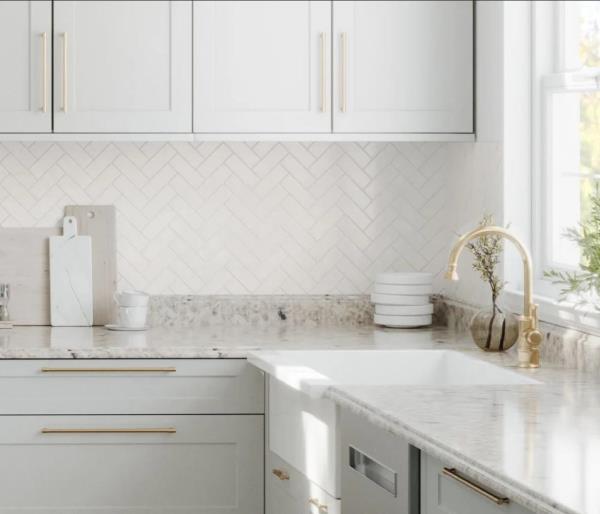 VT Dimensions Ouro Romano End Splash Kit 28-in W x 4.25-in H x 0.75-in D, Etchings Ogee Kitchen Countertop Side Splash