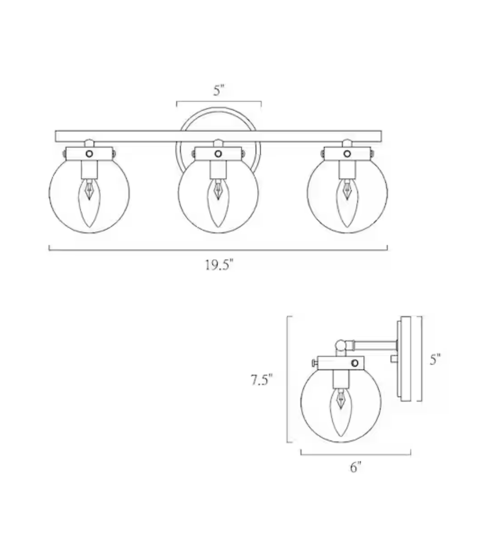 Industrial Black Bathroom Vanity Light, 19.5 in. 3-Light Modern Transitional Globe Wall Sconce with Clear Glass Shades