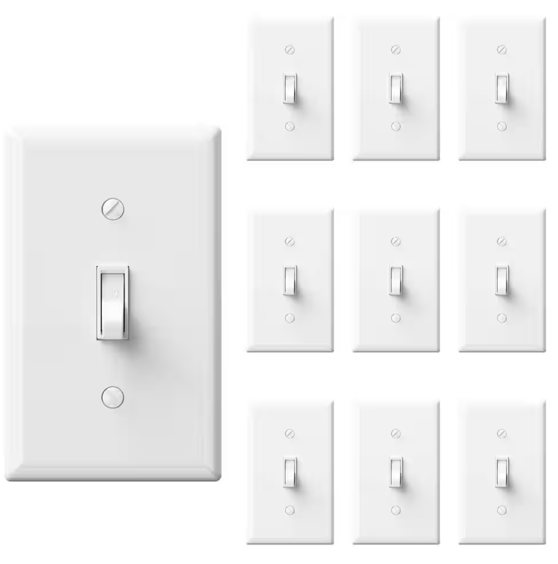 15 Amp Single-Pole Toggle Light Switch, With Midway Wall Plate White (10-Pack)