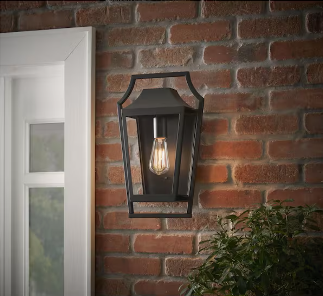 Hampton Bay Elsmere 16 in. Matte Black 1-Light Outdoor Line Voltage Wall Sconce with No Bulb Included
