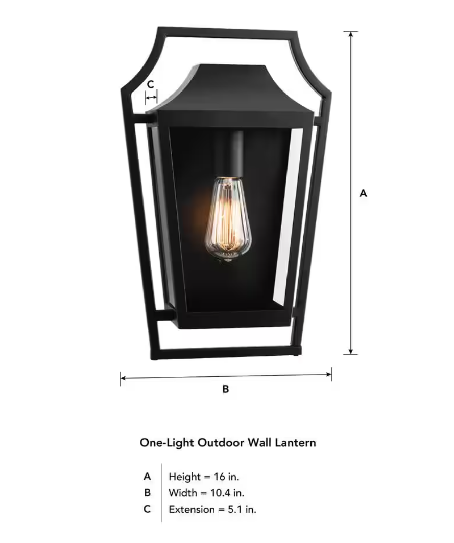 Hampton Bay Elsmere 16 in. Matte Black 1-Light Outdoor Line Voltage Wall Sconce with No Bulb Included