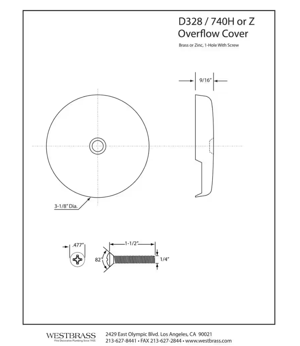 Westbrass D328-62 3-1/8 One-Hole Bathtub Overflow Faceplate and Screw Matte Black