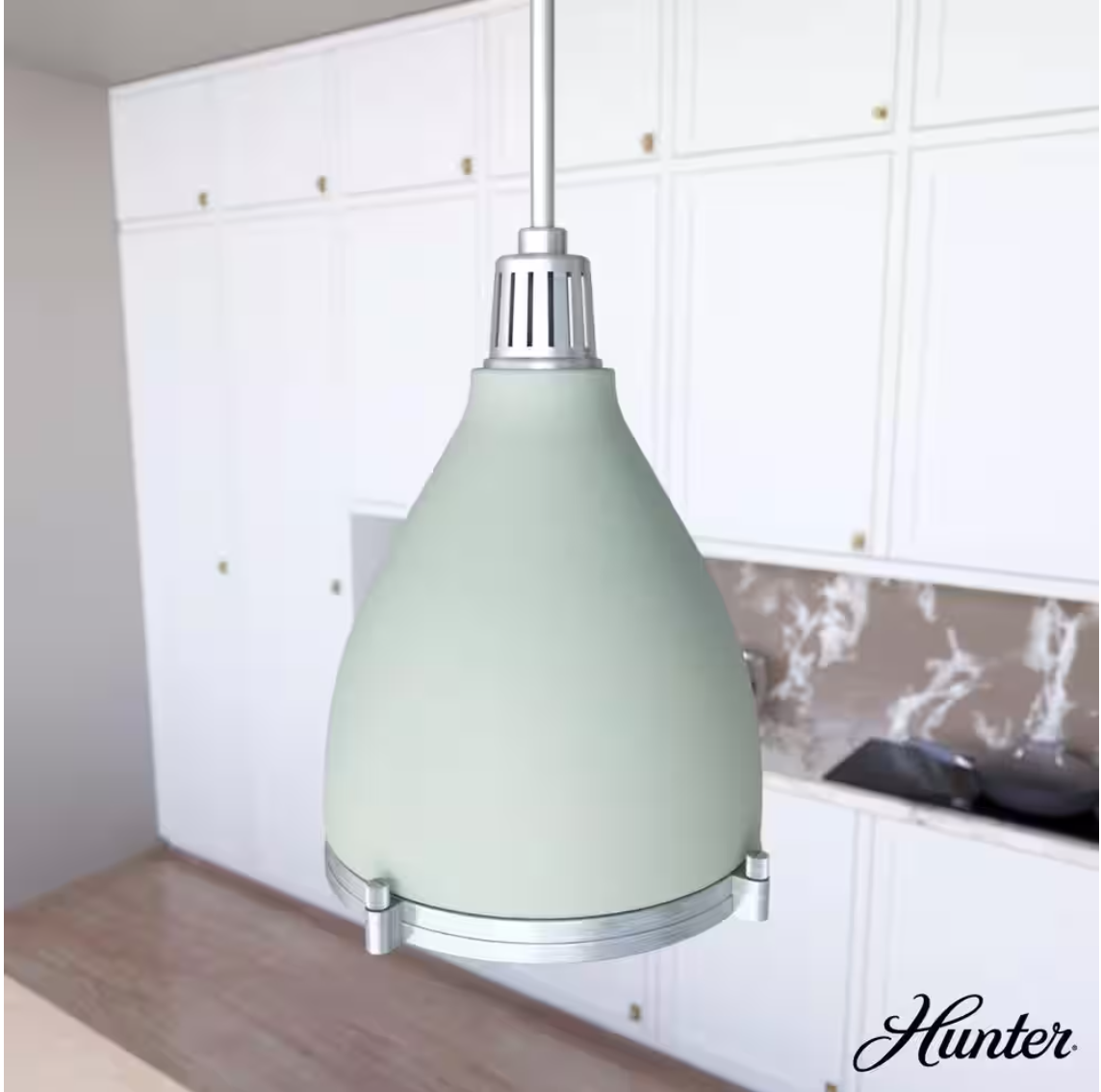 Hunter Bluff View 1 Light Soft Sage Island Pendant Light with Metal Shade Dining Room Light