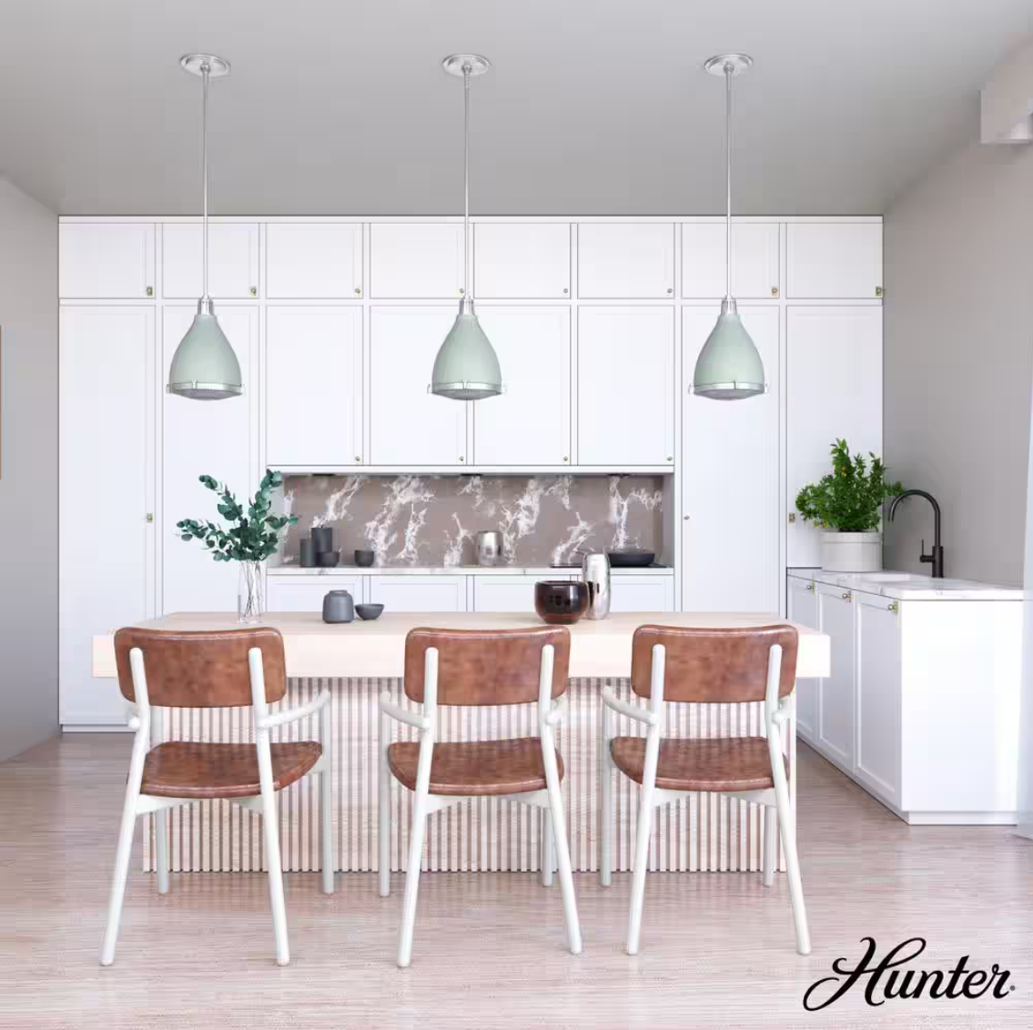 Hunter Bluff View 1 Light Soft Sage Island Pendant Light with Metal Shade Dining Room Light