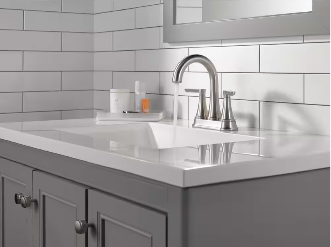 Delta Greydon 4 in. Centerset Double Handle Bathroom Faucet in Brushed Nickel