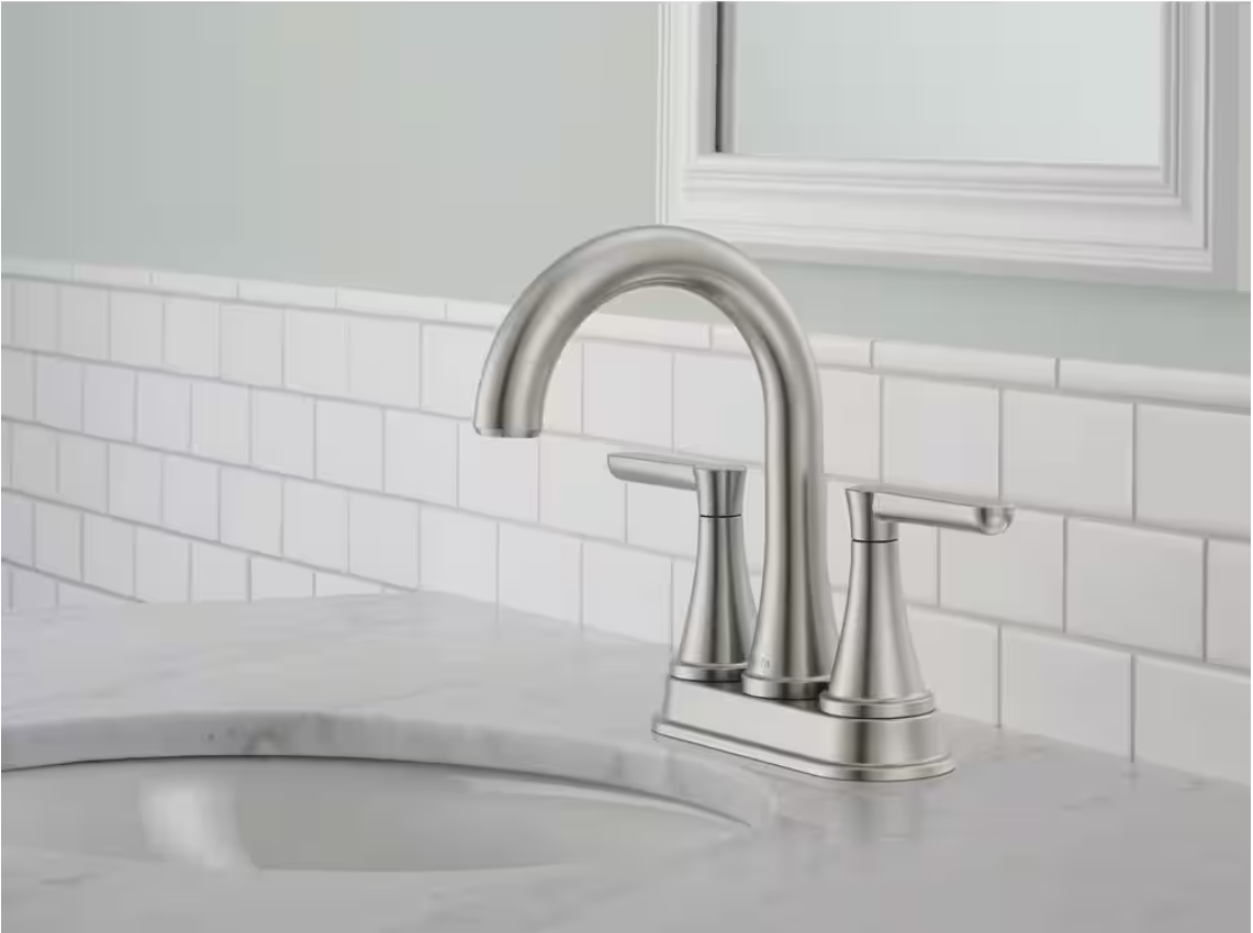 Delta Greydon 4 in. Centerset Double Handle Bathroom Faucet in Brushed Nickel