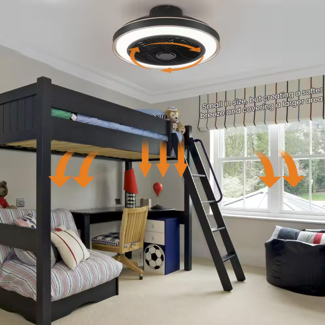 ANTOINE 20 in. Indoor Black Caged Enclosed Ceiling Fan with LED Light Modern Low Profile Ceiling Fan with Remote and APP Control
