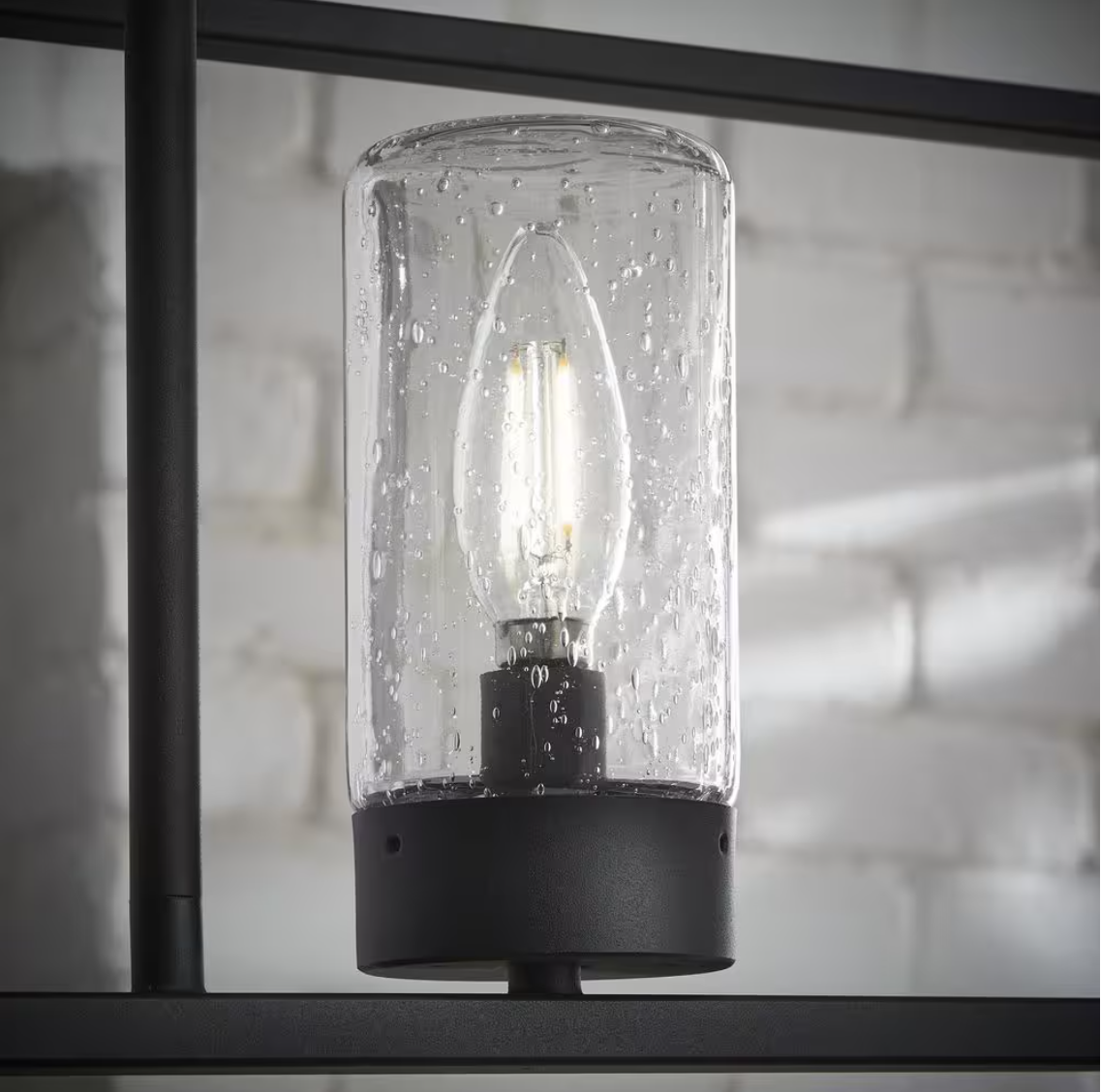 Home Decorators Collection Jill 4-Light Textured Black Linear Chandelier with Weather Zinc Clear Seedy Glass