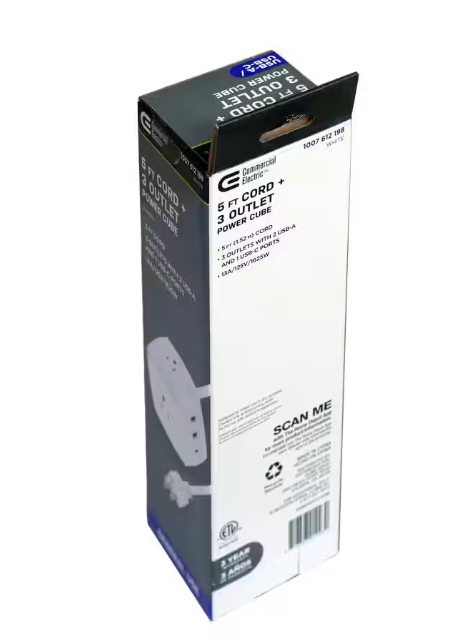 Commercial Electric 3-Outlet 3-USB Cube White