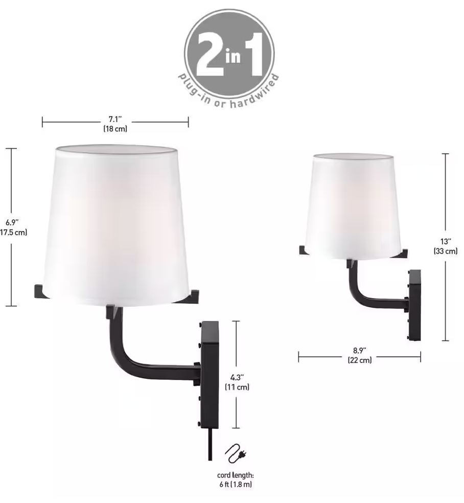 Globe Electric Valerie 1-Light Dark Bronze Wall Sconce with White Shade