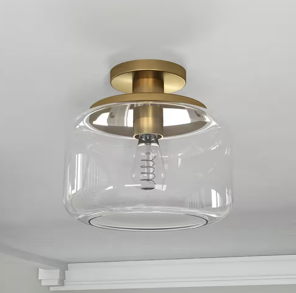 Tatum 11" Brushed Brass Semi Flush Mount with Clear Glass Shade