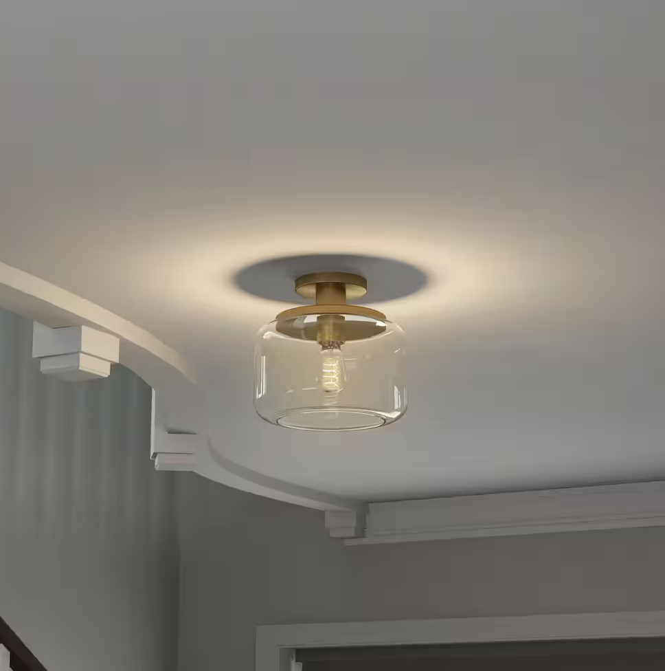 Tatum 11" Brushed Brass Semi Flush Mount with Clear Glass Shade
