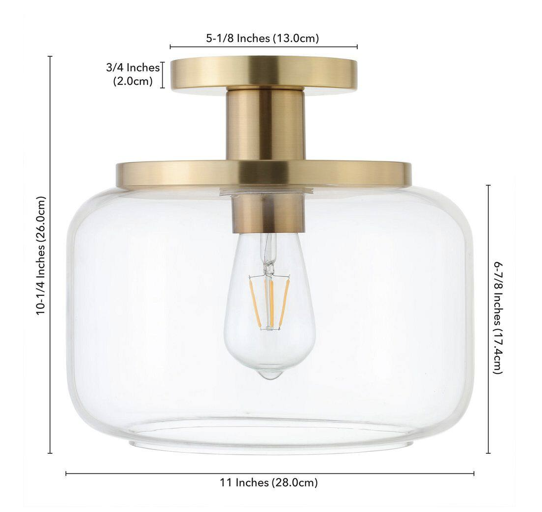 Tatum 11" Brushed Brass Semi Flush Mount with Clear Glass Shade