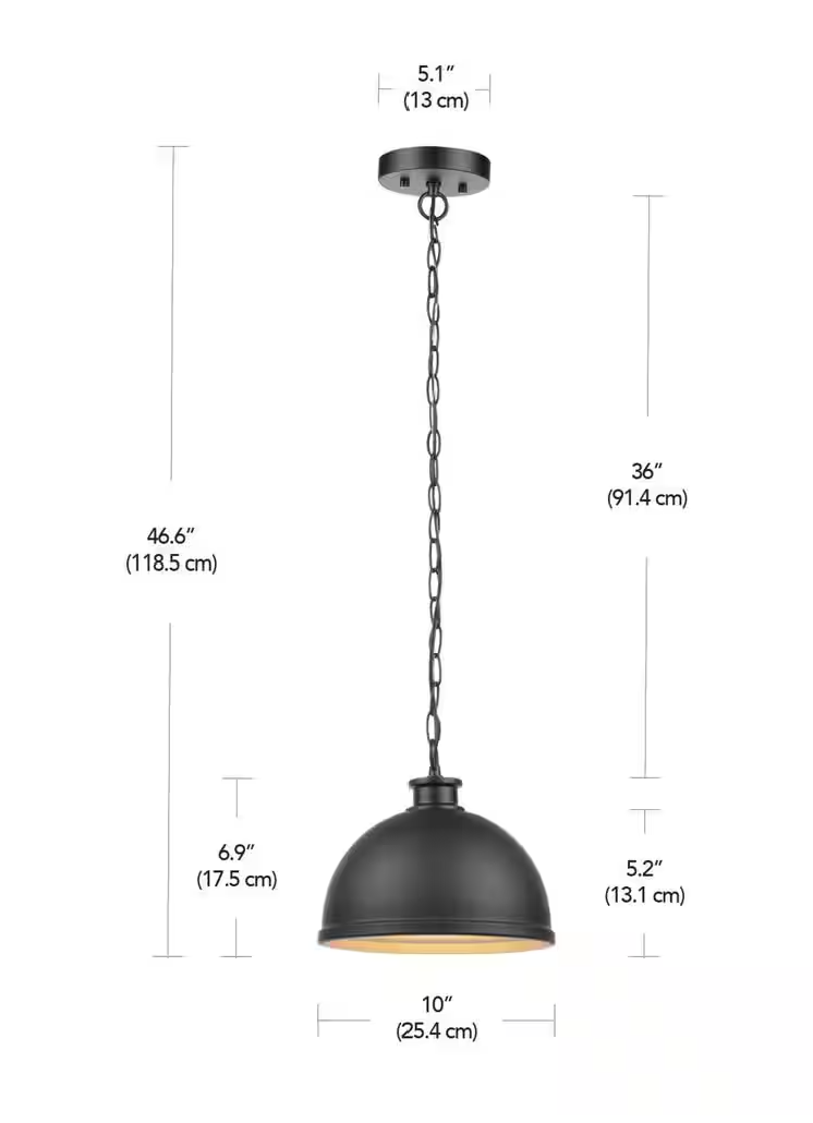 Hampton Bay Talullah 1-Light Matte Black Pendant with Gold Interior