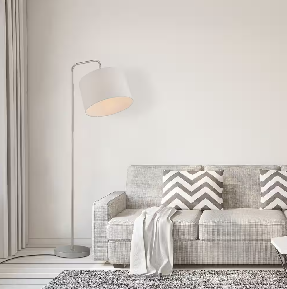 Globe Electric Barden 58 in. Silver Finish Floor Lamp with White Fabric Shade