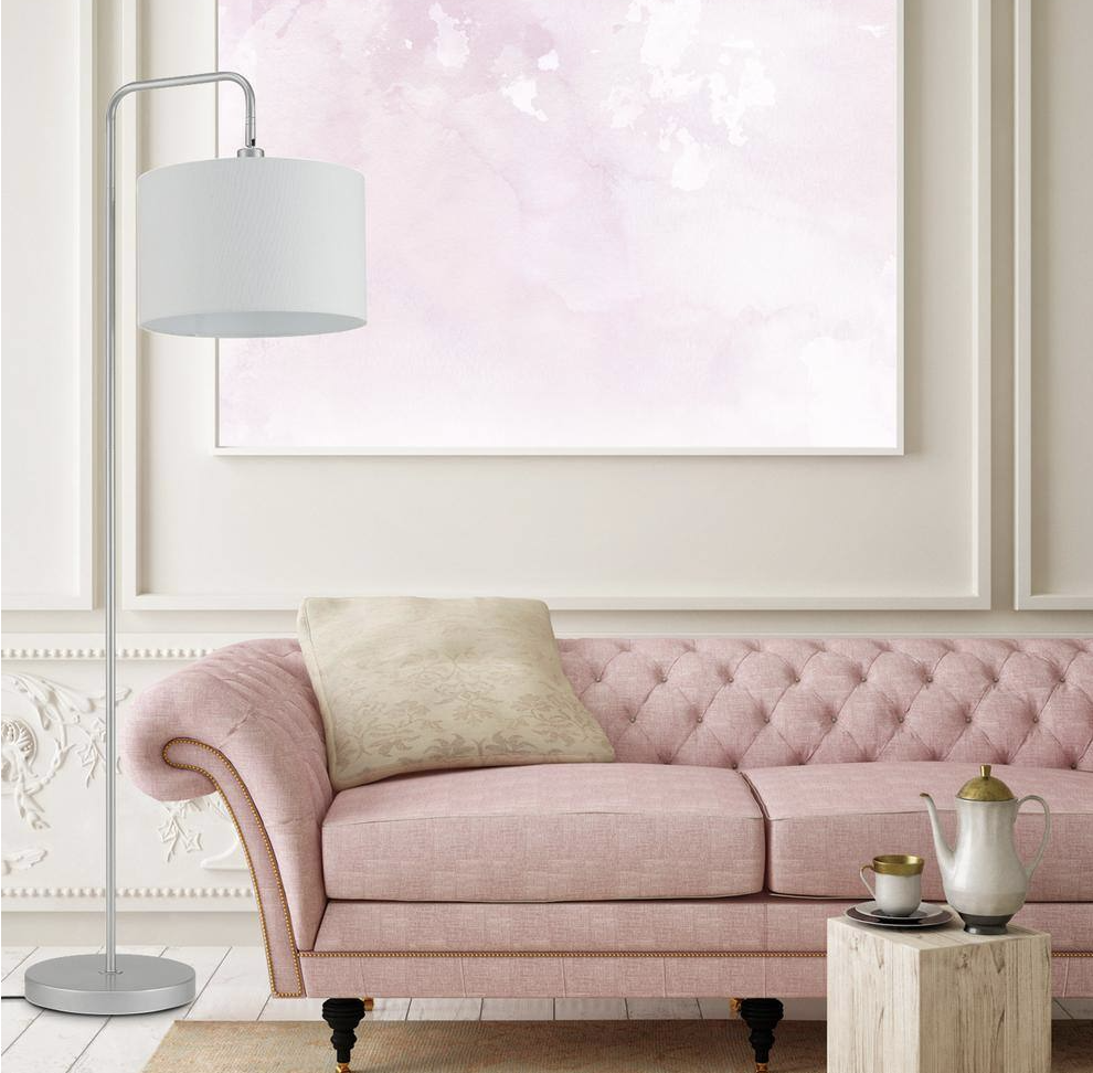 Globe Electric Barden 58 in. Silver Finish Floor Lamp with White Fabric Shade