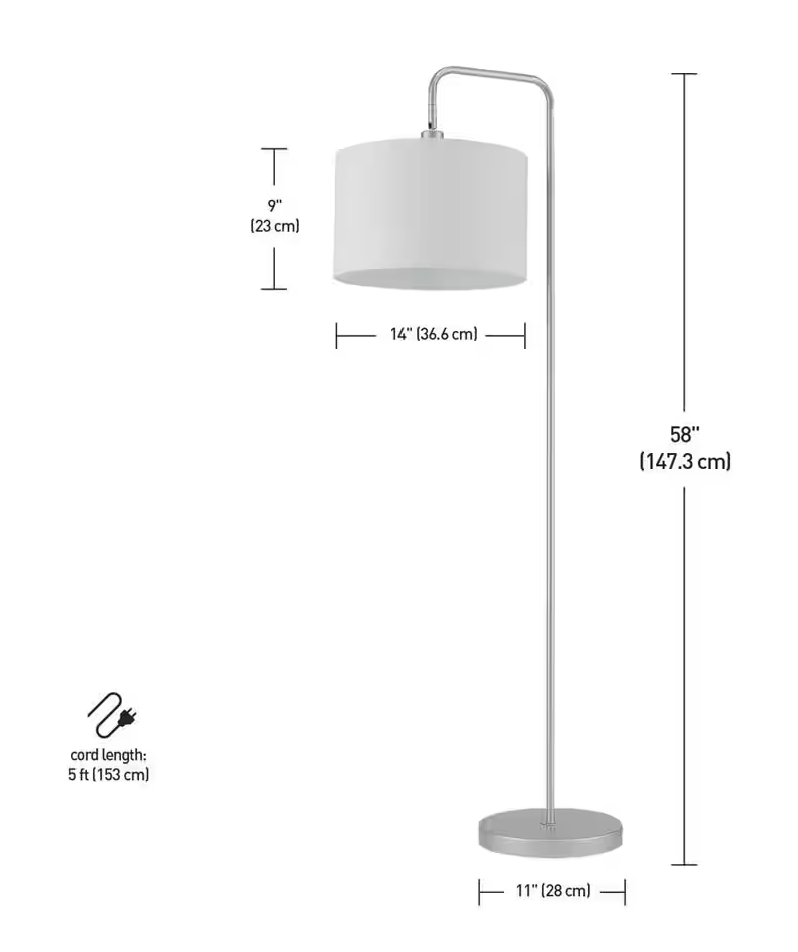 Globe Electric Barden 58 in. Silver Finish Floor Lamp with White Fabric Shade