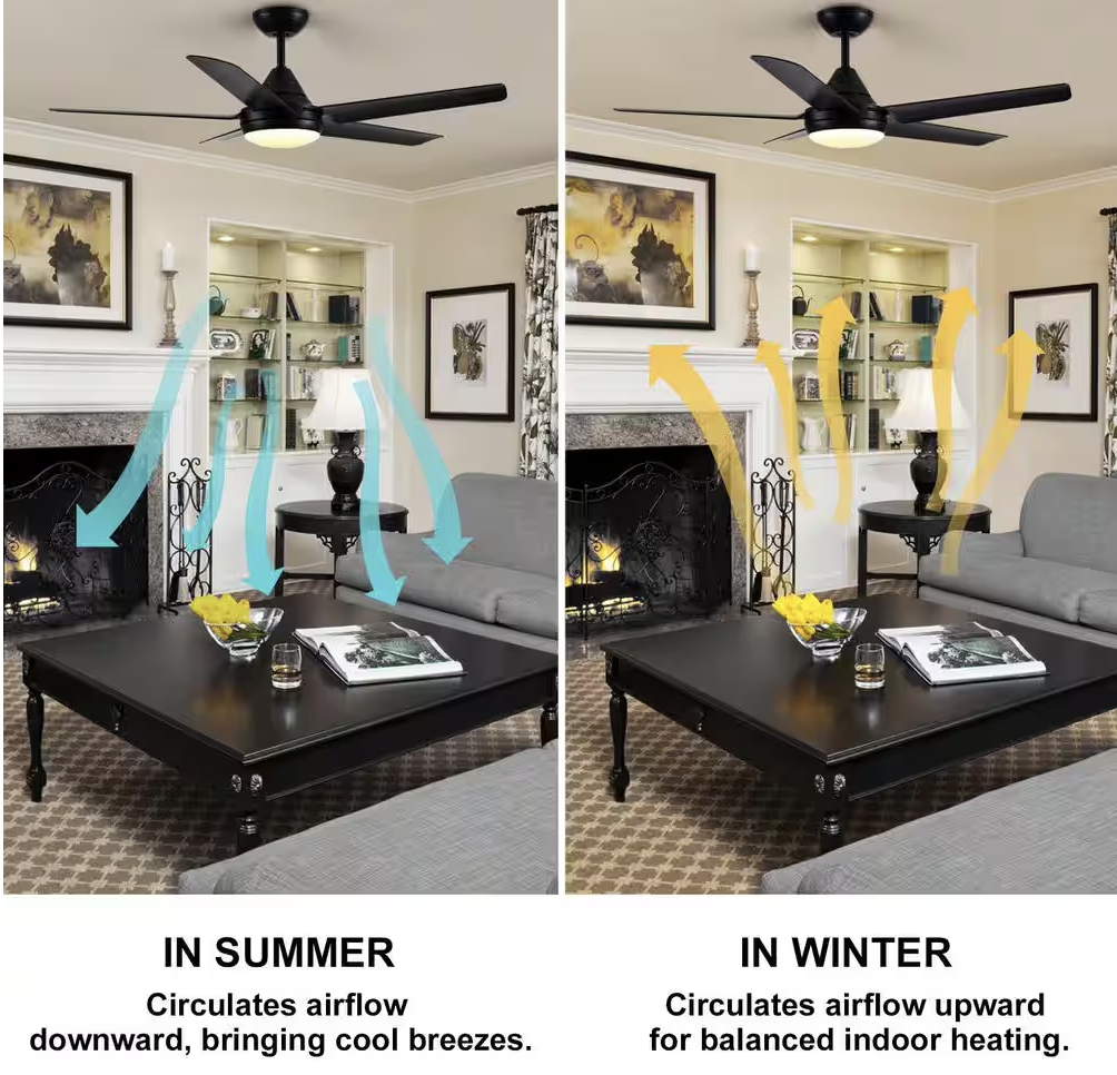 YUHAO 48 in. Dimmable Integrated LED Indoor Black Ceiling Fan with Light and Remote