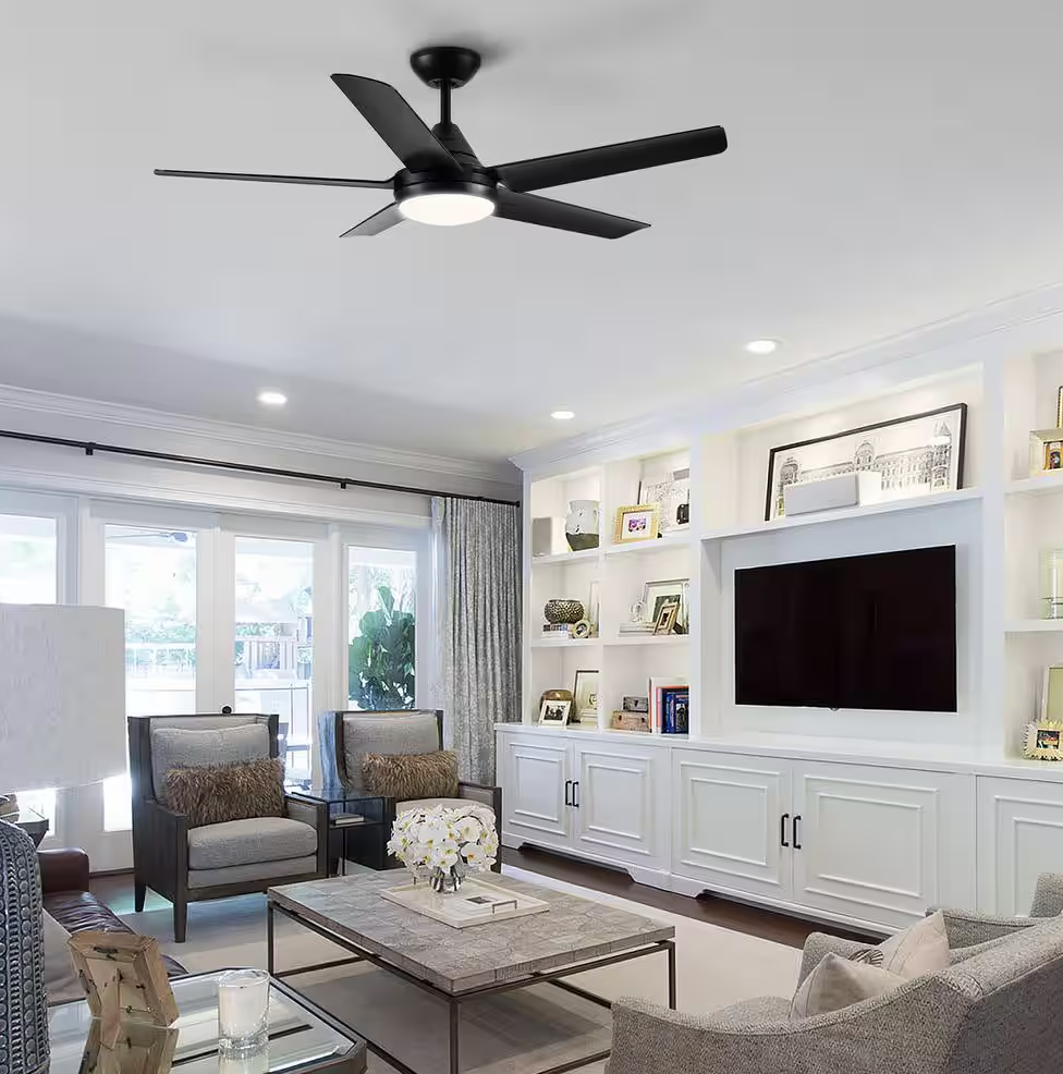YUHAO 48 in. Dimmable Integrated LED Indoor Black Ceiling Fan with Light and Remote