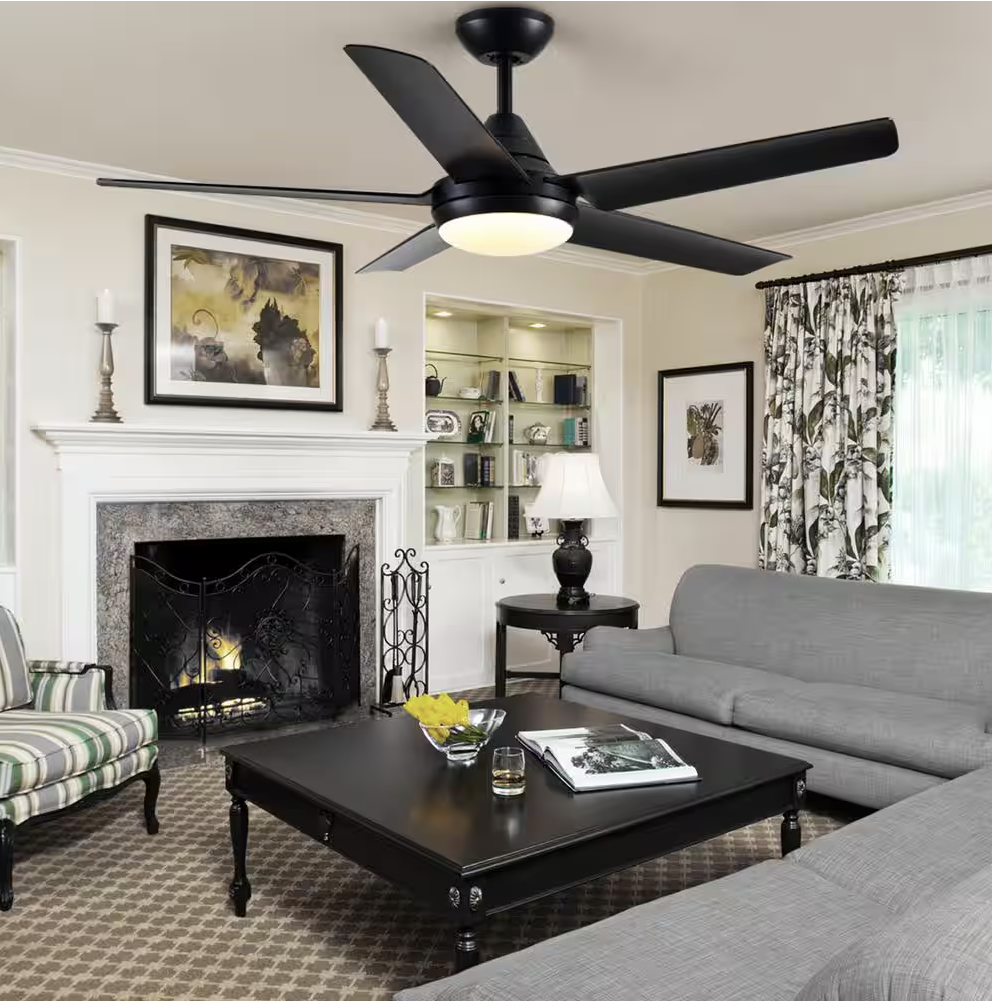 YUHAO 48 in. Dimmable Integrated LED Indoor Black Ceiling Fan with Light and Remote