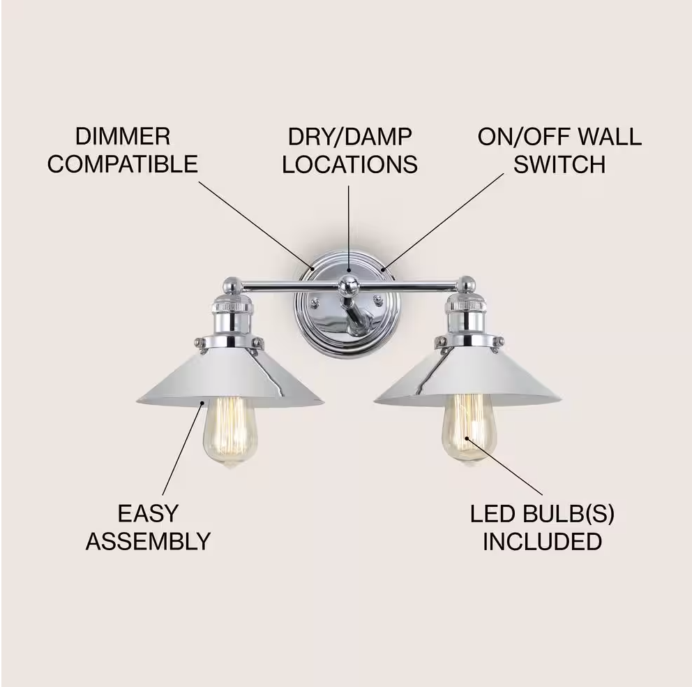 JONATHAN Y June 17.5 in. 2-Light Metal Chrome Vanity Light