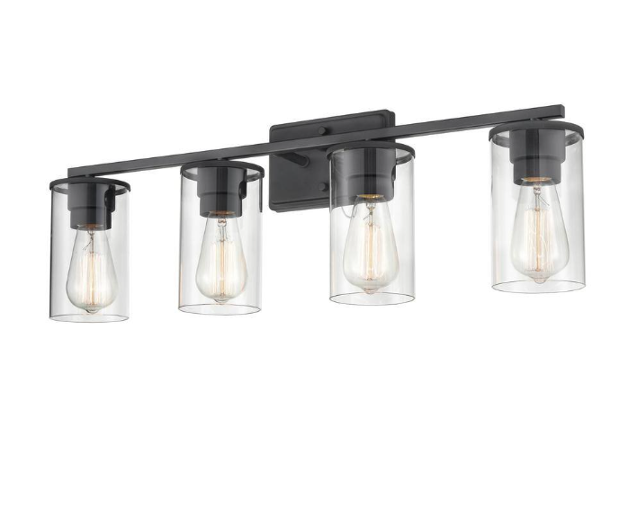 Millennium Lighting Verlana 27.625 in. 4-Light Matte Black Bathroom Vanity Light with Clear Glass Shade