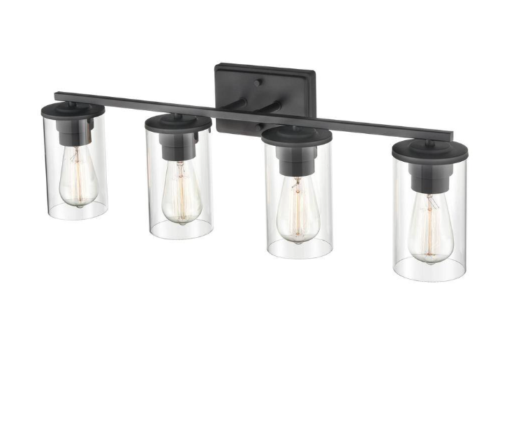Millennium Lighting Verlana 27.625 in. 4-Light Matte Black Bathroom Vanity Light with Clear Glass Shade