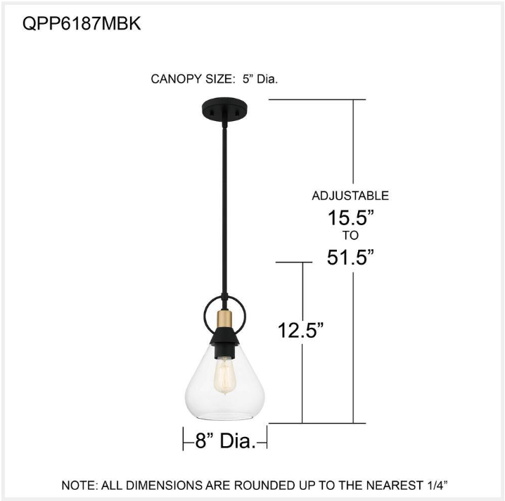Quoizel Singh 1-Light Matte Black Shaded Mini Pendant Light