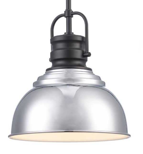 Home Decorators Collection Shelston 10 in. 1-Light Chrome and Black Farmhouse Pendant Light Fixture with Metal Shade