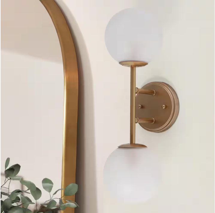Uolfin Gold Wall Sconce Light 2-Light Modern Farmhouse Globe Bathroom Vanity Light Fixture with Frosted Glass Shades