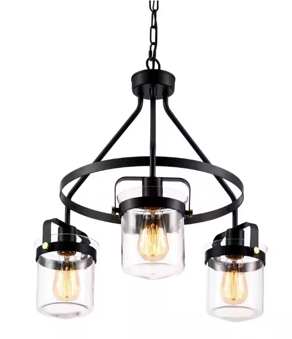 Merra 3-Light Matte Black Pendant with Clear Glass Shades