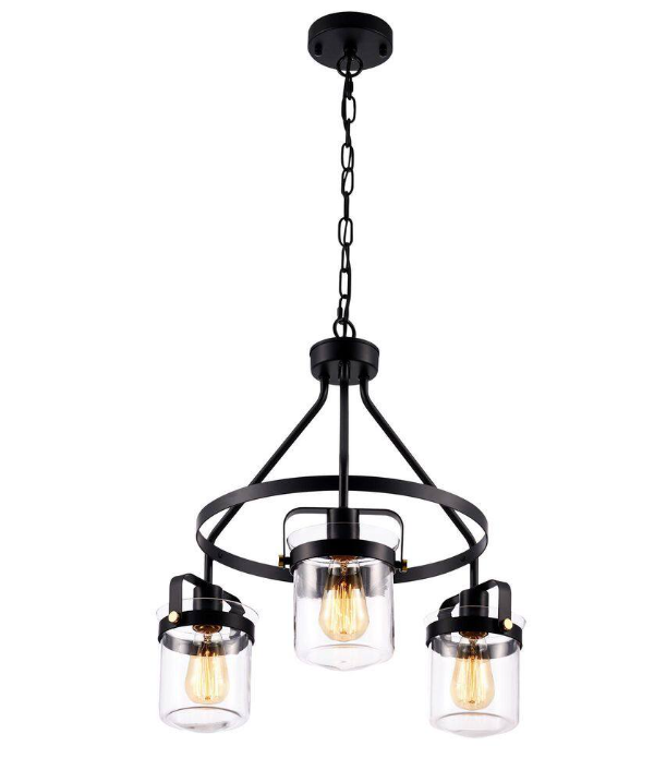 Merra 3-Light Matte Black Pendant with Clear Glass Shades