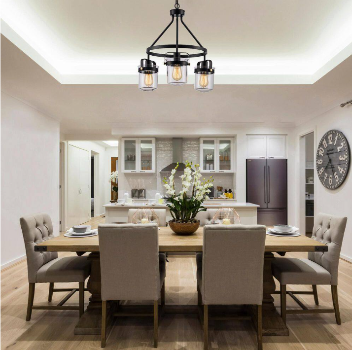 Merra 3-Light Matte Black Pendant with Clear Glass Shades