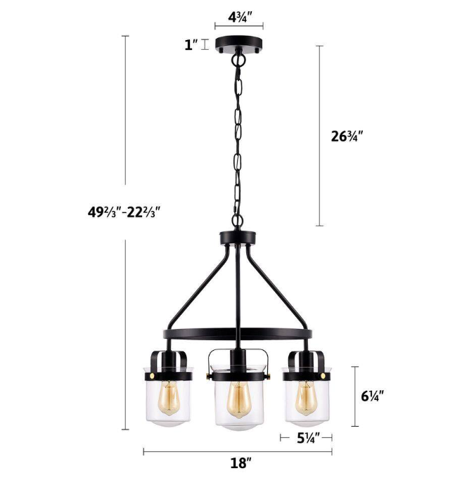 Merra 3-Light Matte Black Pendant with Clear Glass Shades
