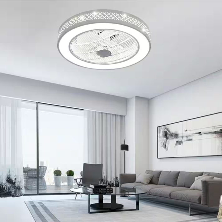 OUKANING 21.6 in. Integrated LED Indoor White Smart Enclosed Ceiling Fan with Remote