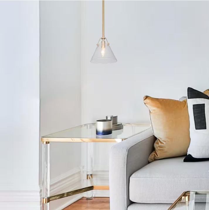 Uolfin Modern Mini Pendant Light, 1-Light Gold Kitchen Island Pendant Light with Seeded Glass Shade
