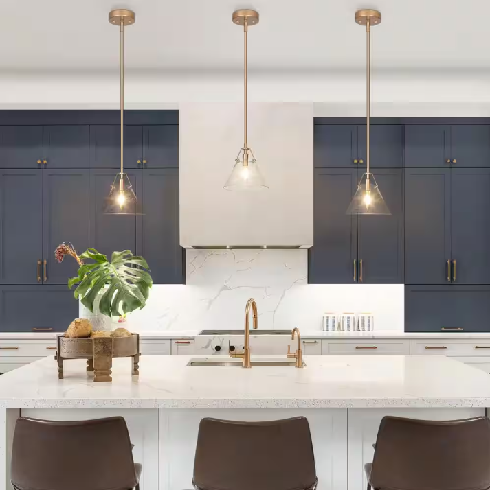 Uolfin Modern Mini Pendant Light, 1-Light Gold Kitchen Island Pendant Light with Seeded Glass Shade