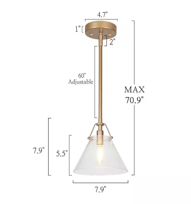 Uolfin Modern Mini Pendant Light, 1-Light Gold Kitchen Island Pendant Light with Seeded Glass Shade