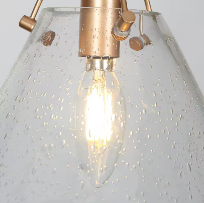 Uolfin Modern Mini Pendant Light, 1-Light Gold Kitchen Island Pendant Light with Seeded Glass Shade