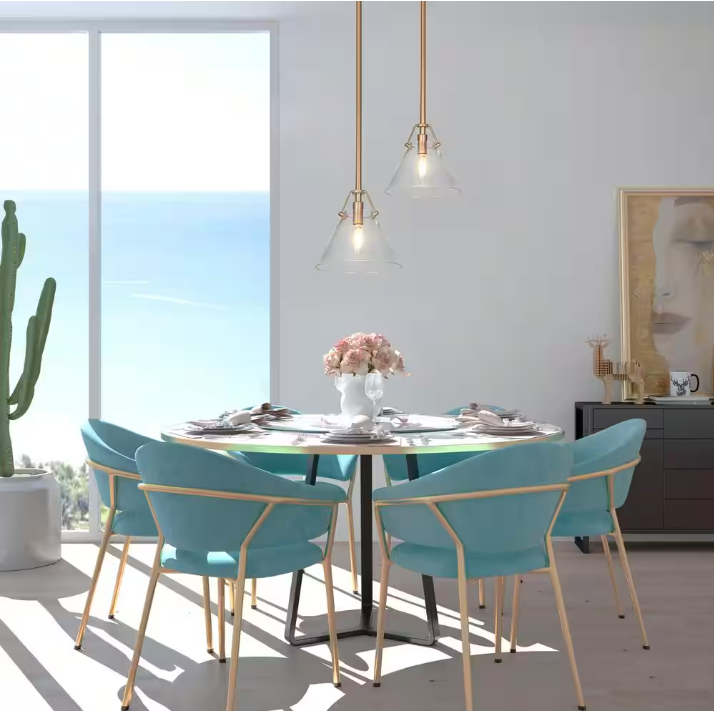 Uolfin Modern Mini Pendant Light, 1-Light Gold Kitchen Island Pendant Light with Seeded Glass Shade