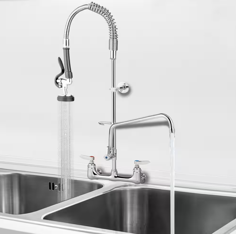 Vevor 8 in. Commercial Faucet with Pre-Rinse Sprayer Brass