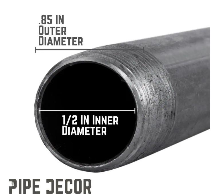 Pipe Decor 1/2 in. X 14 in. Black Industrial Steel Grey Plumbing Pipe (6-Pack)