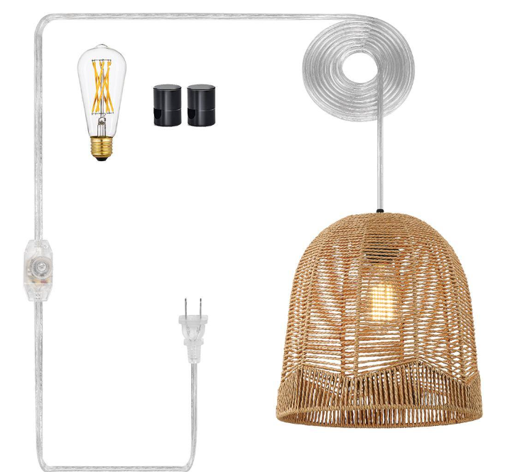 Cinkeda Monarch 1 - Light Natural Bowl Pendant Light with Handwoven Rattan Shade