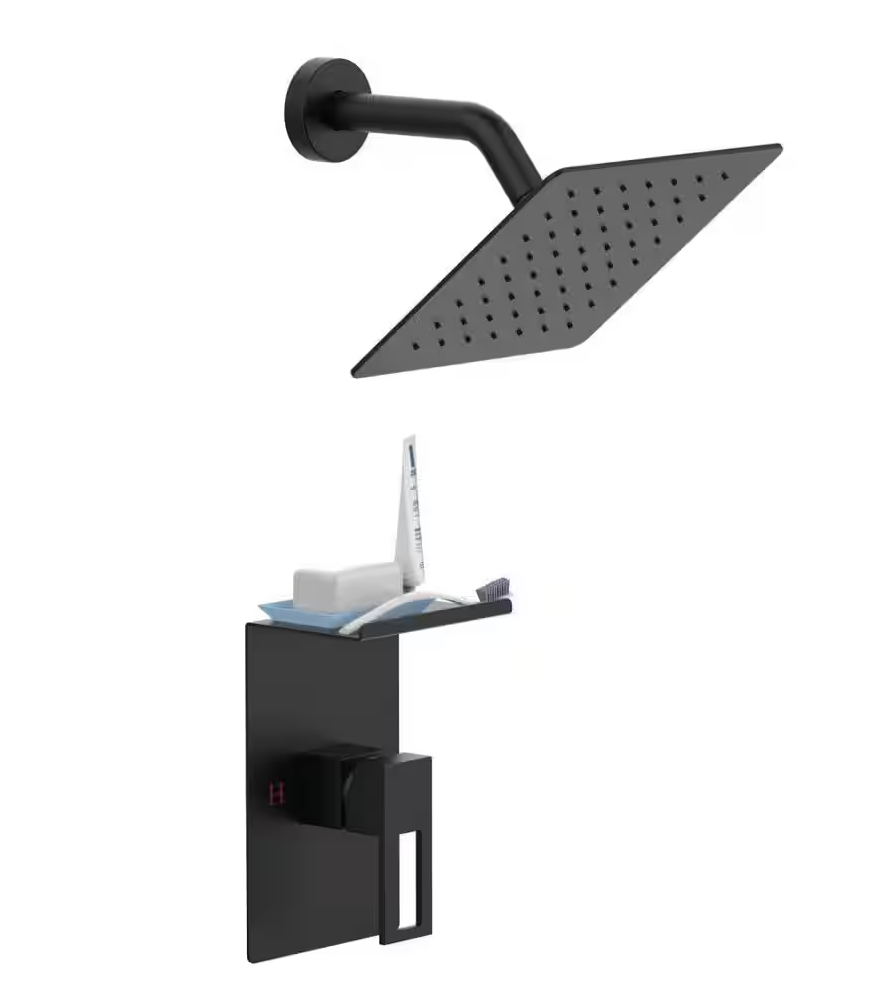 waterpar Single Handle 1-Spray 8 in. Shower Head & Faucet 2.2 GPM with Pressure Balance in Matte Black