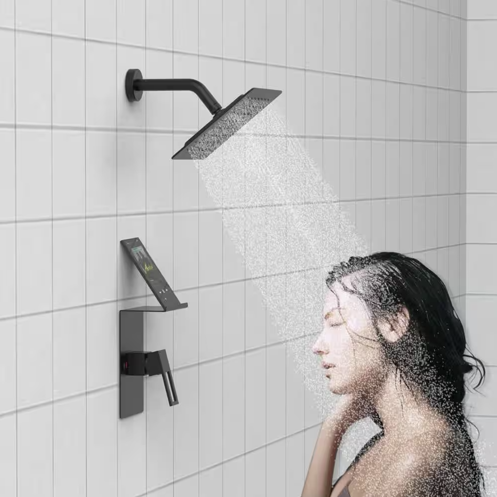 waterpar Single Handle 1-Spray 8 in. Shower Head & Faucet 2.2 GPM with Pressure Balance in Matte Black