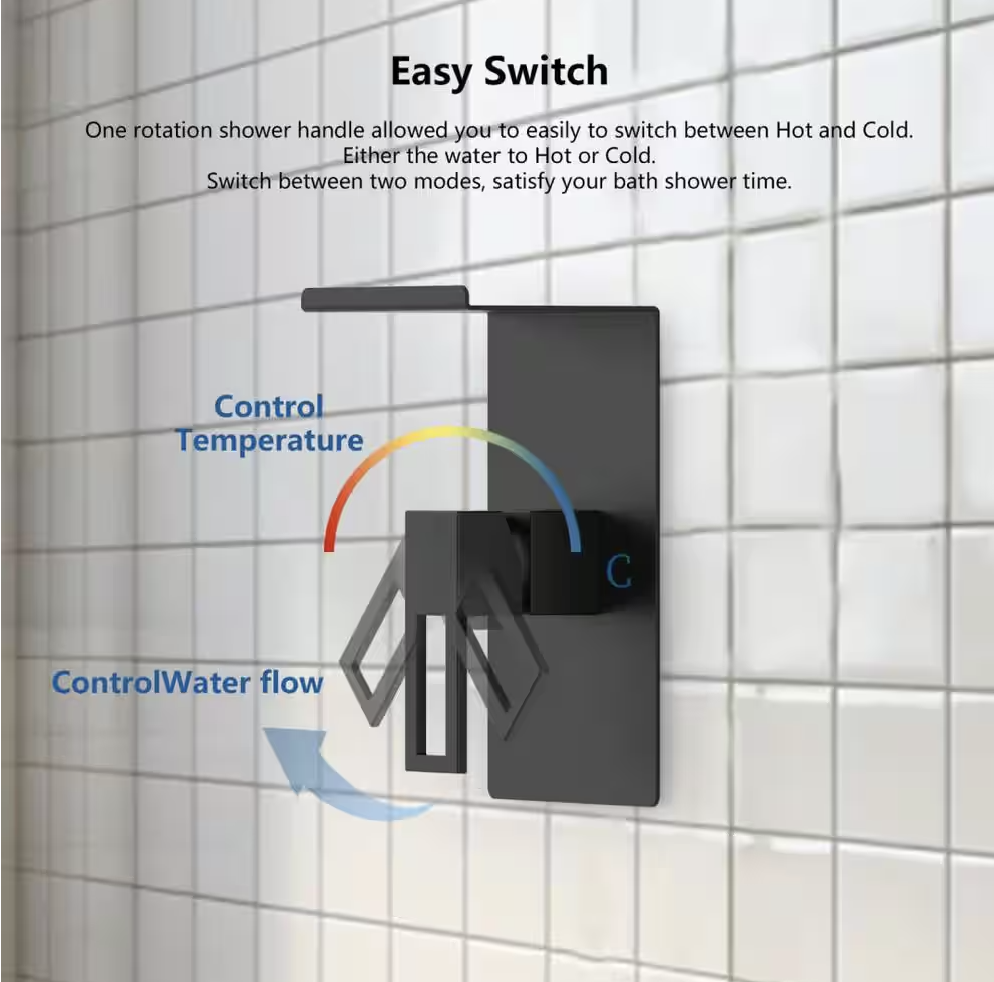 waterpar Single Handle 1-Spray 8 in. Shower Head & Faucet 2.2 GPM with Pressure Balance in Matte Black