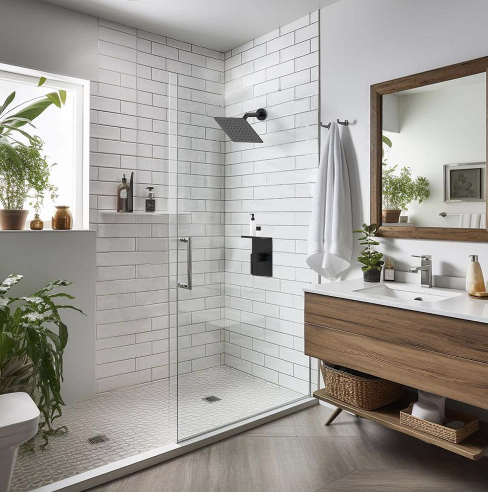 waterpar Single Handle 1-Spray 8 in. Shower Head & Faucet 2.2 GPM with Pressure Balance in Matte Black