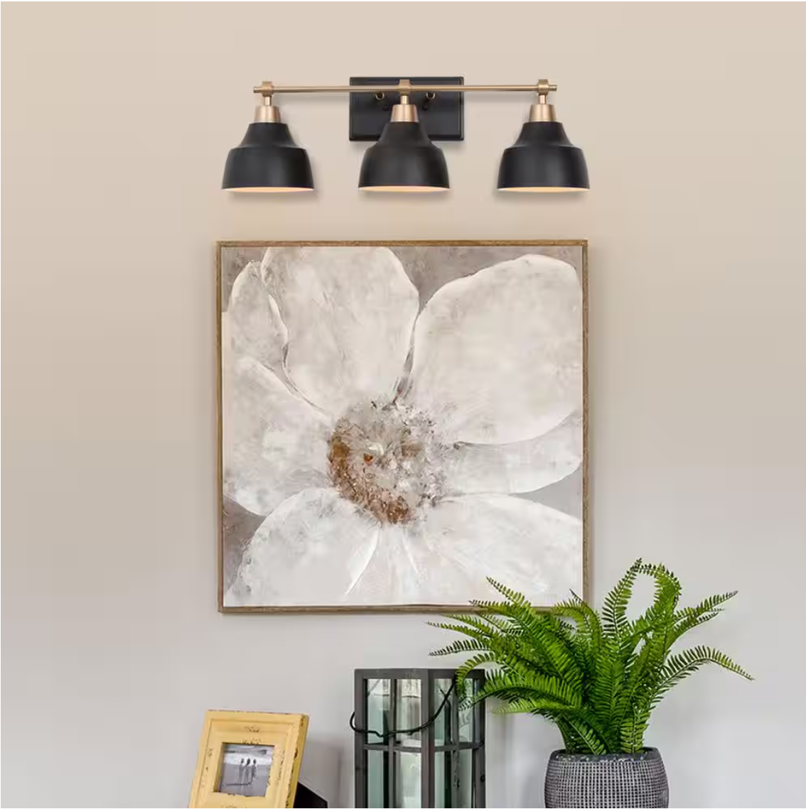 LNC Modern Black Bathroom Vanity Light with Gold Arm, 24.5 in. 3-Light Metal Bell Bath Wall Sconce for Arched/Round Mirror