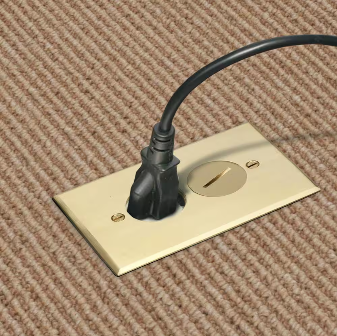 NEWHOUSE ELECTRIC Floor Box Kit with Screw Caps, Electrical Box for Wood Sub-Flooring with 15A TR Duplex Receptacle, Brass