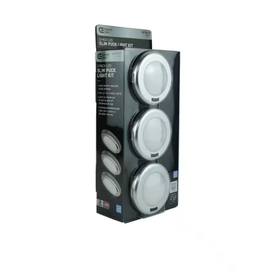 Commercial Electric 3-Light LED Puck Light Kit Silver